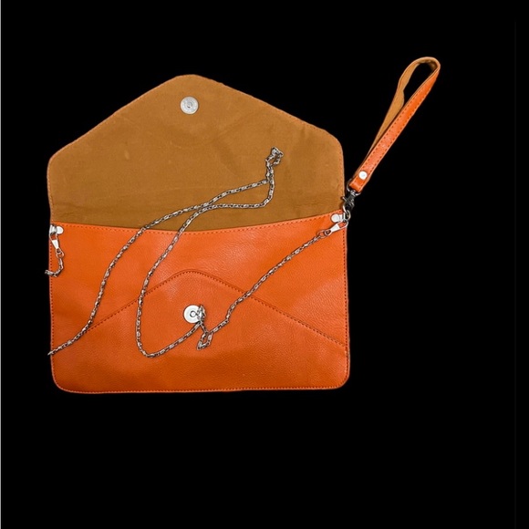 Crossbody Button Bag With Chain and wristlet. Single pouch. Burnt Orange. - Picture 5 of 7